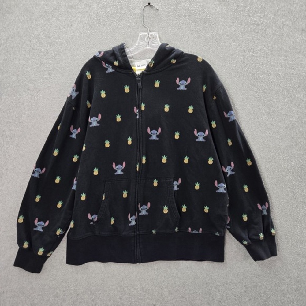 Disney Women Hoodie‎ 2XL Black Graphic Print Stitch Pineapple Full Zip Logo Long